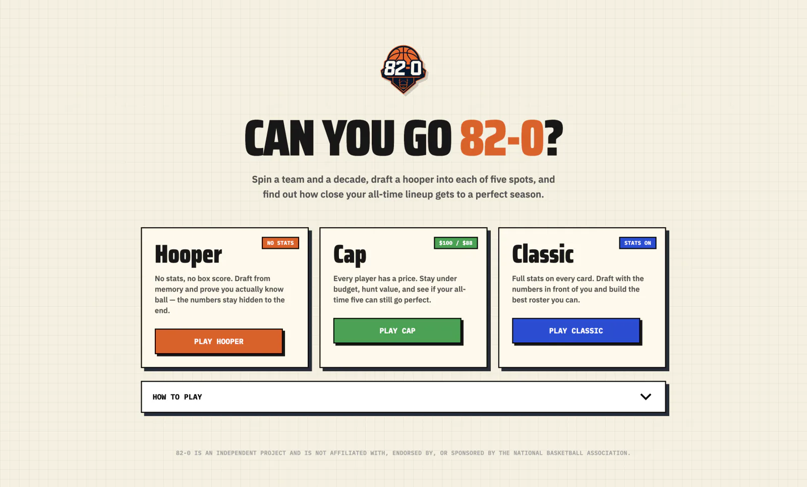 Better 82-0 landing page with Hooper, Cap, and Classic game modes.