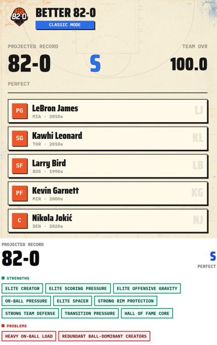 Better 82-0 result card showing a perfect 82–0 lineup.