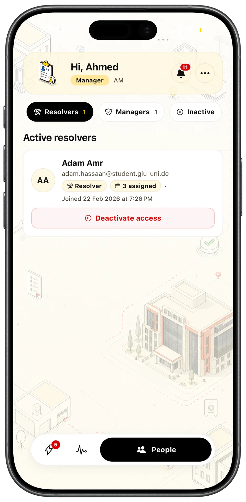 Manager resolvers screen