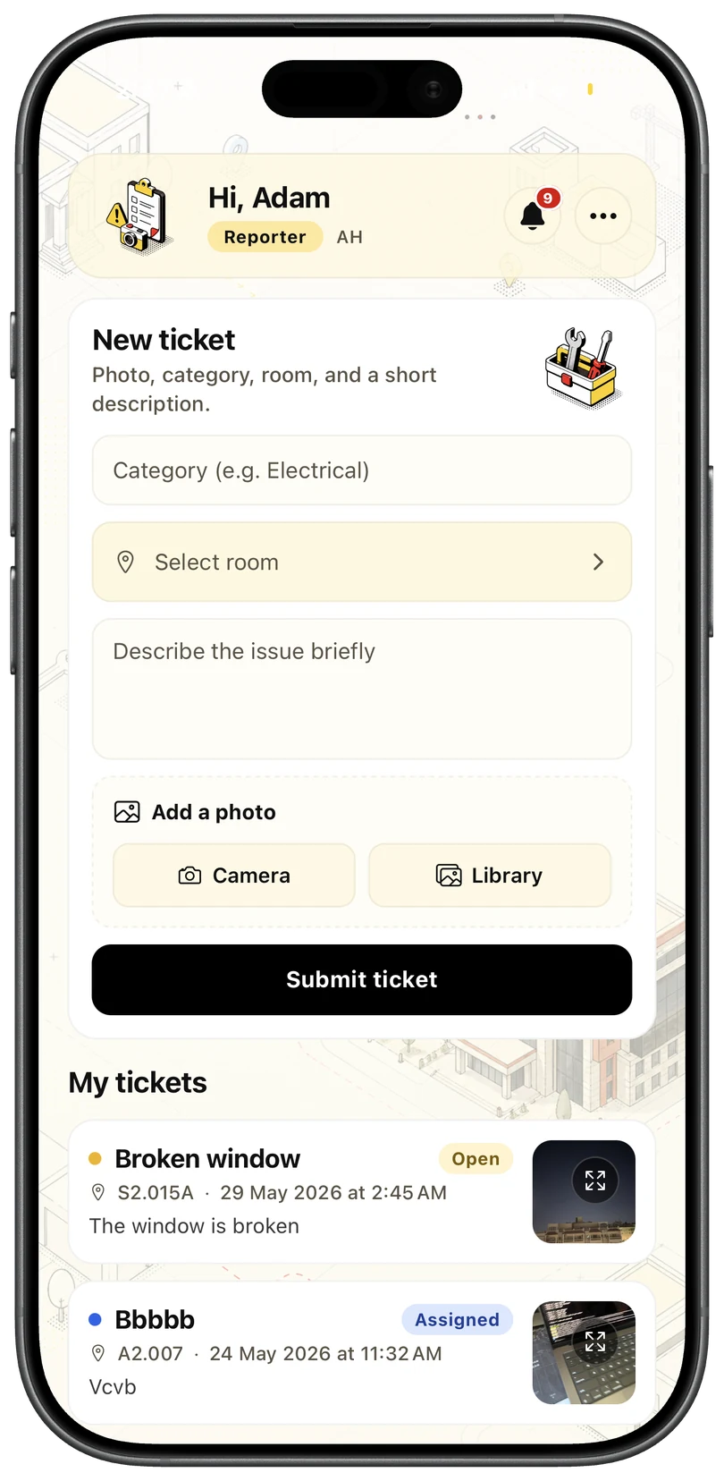 Empty reporter ticket form