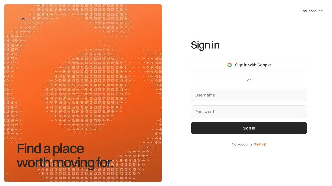 Desktop login with an orange dither shader beside the sign-in form